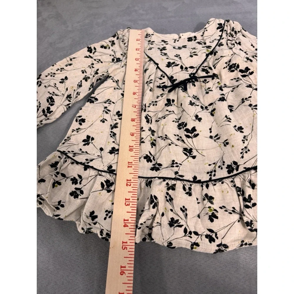 Zara 12-18 Months Neutral Floral Long‎ Sleeve Dress Prairie Boho Ruffle Soft